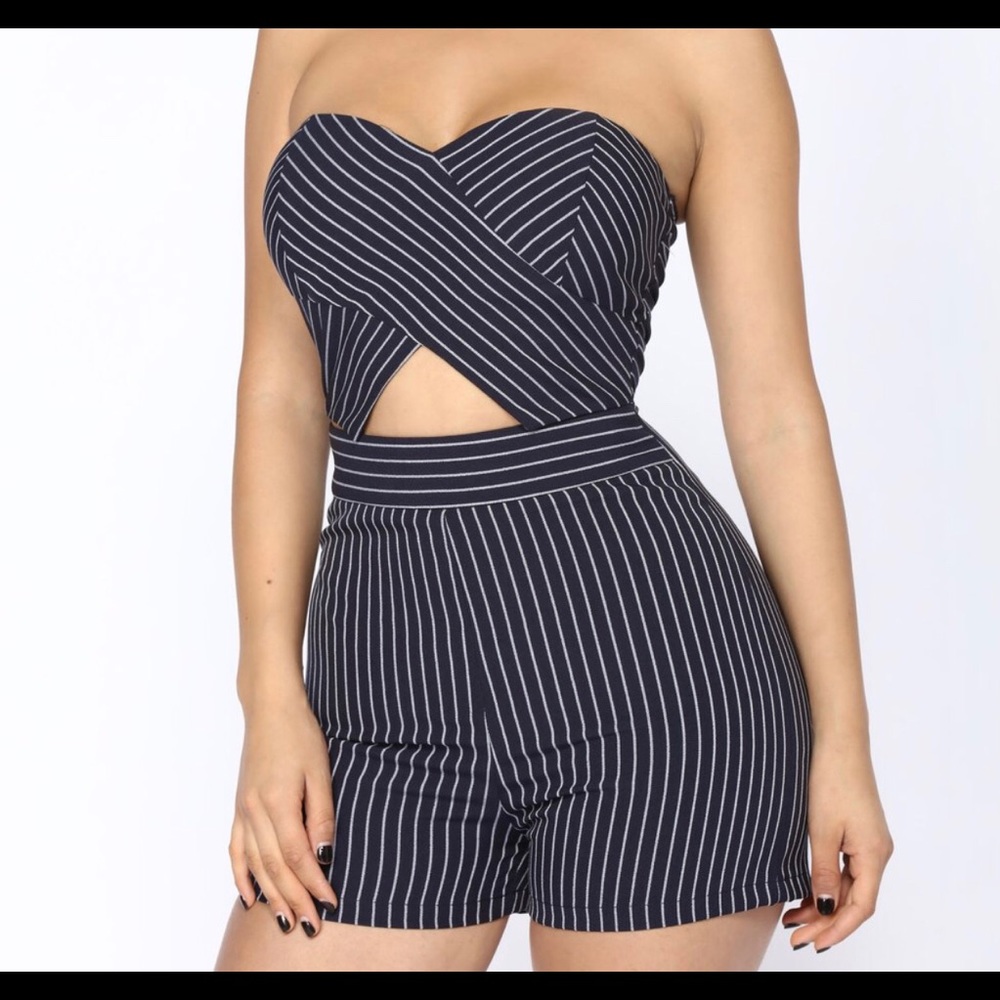 Striped Romper - Navy Blue